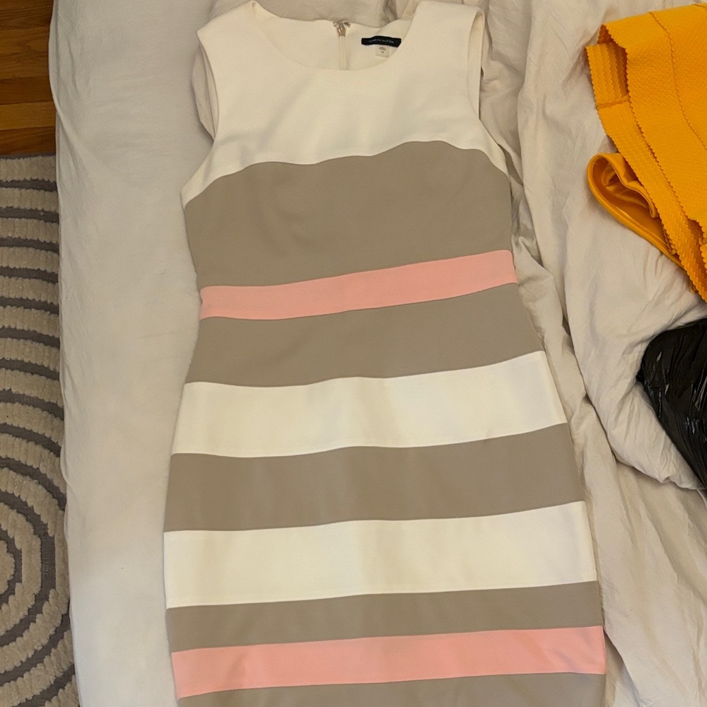 Tommy Hilfiger Cream Sheath Midi Dress Sleeveless Crew Neck